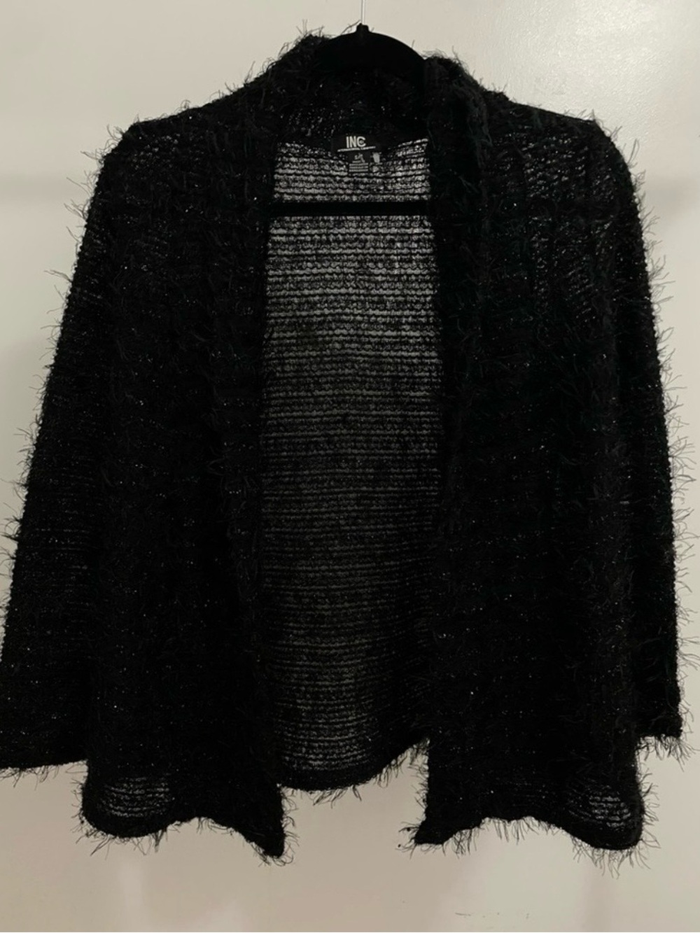 INC Black Fuzzy Open Cardigan